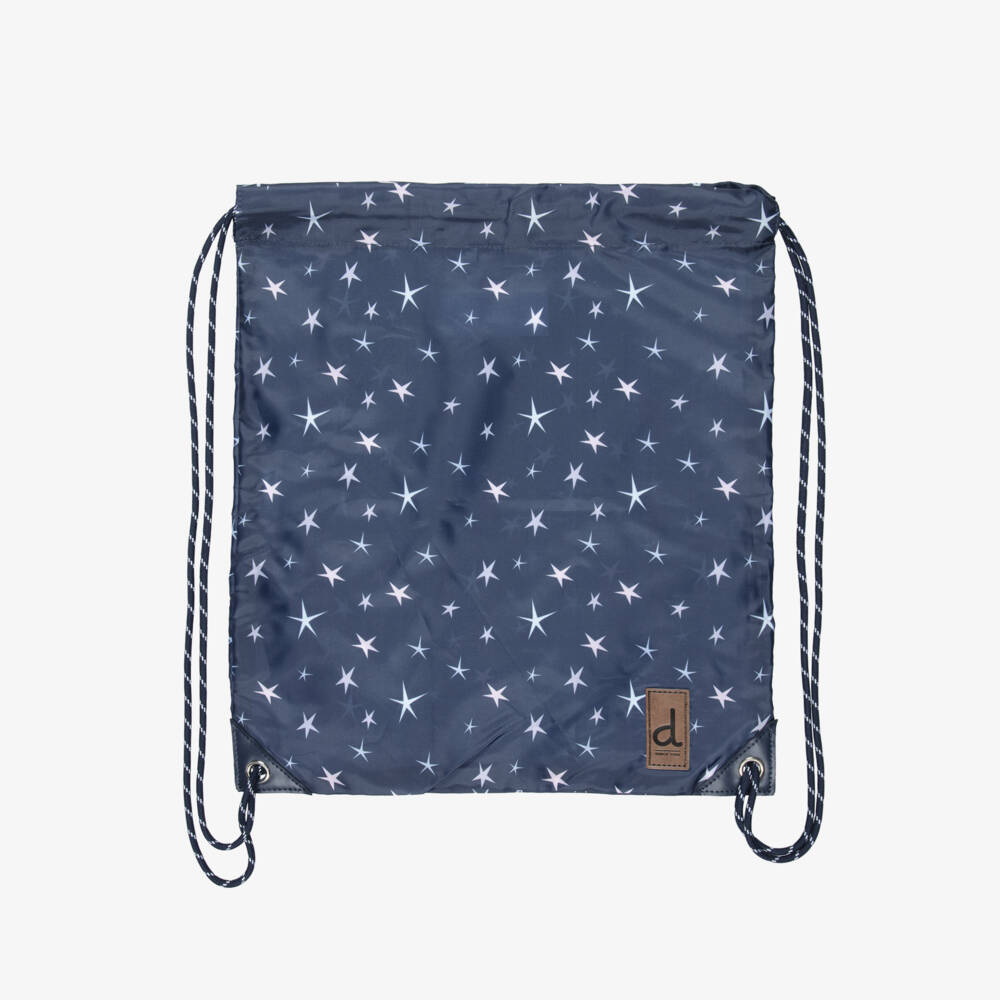 Deux par Deux-Girls Navy Blue Star Print Drawstring Backpack (39cm) | Childrensalon