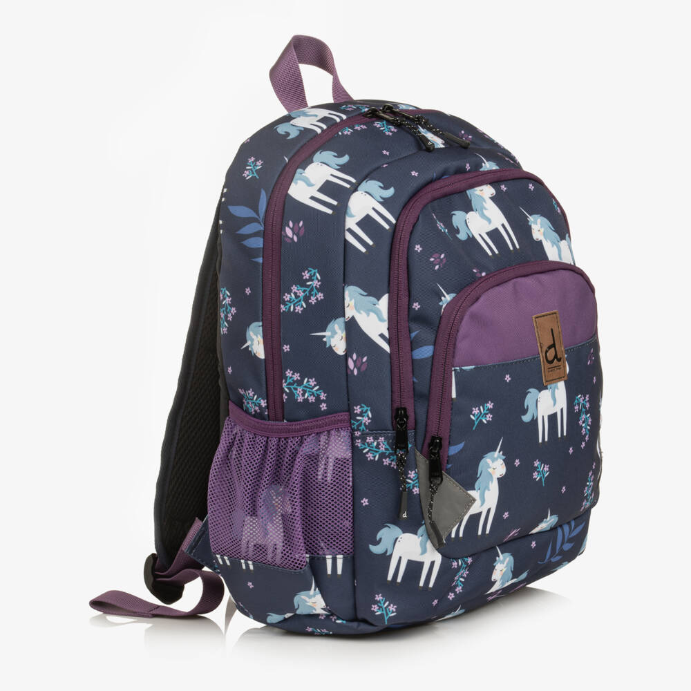 Deux par Deux-Girls Navy Blue Unicorn Print Small Backpack (38cm) | Childrensalon