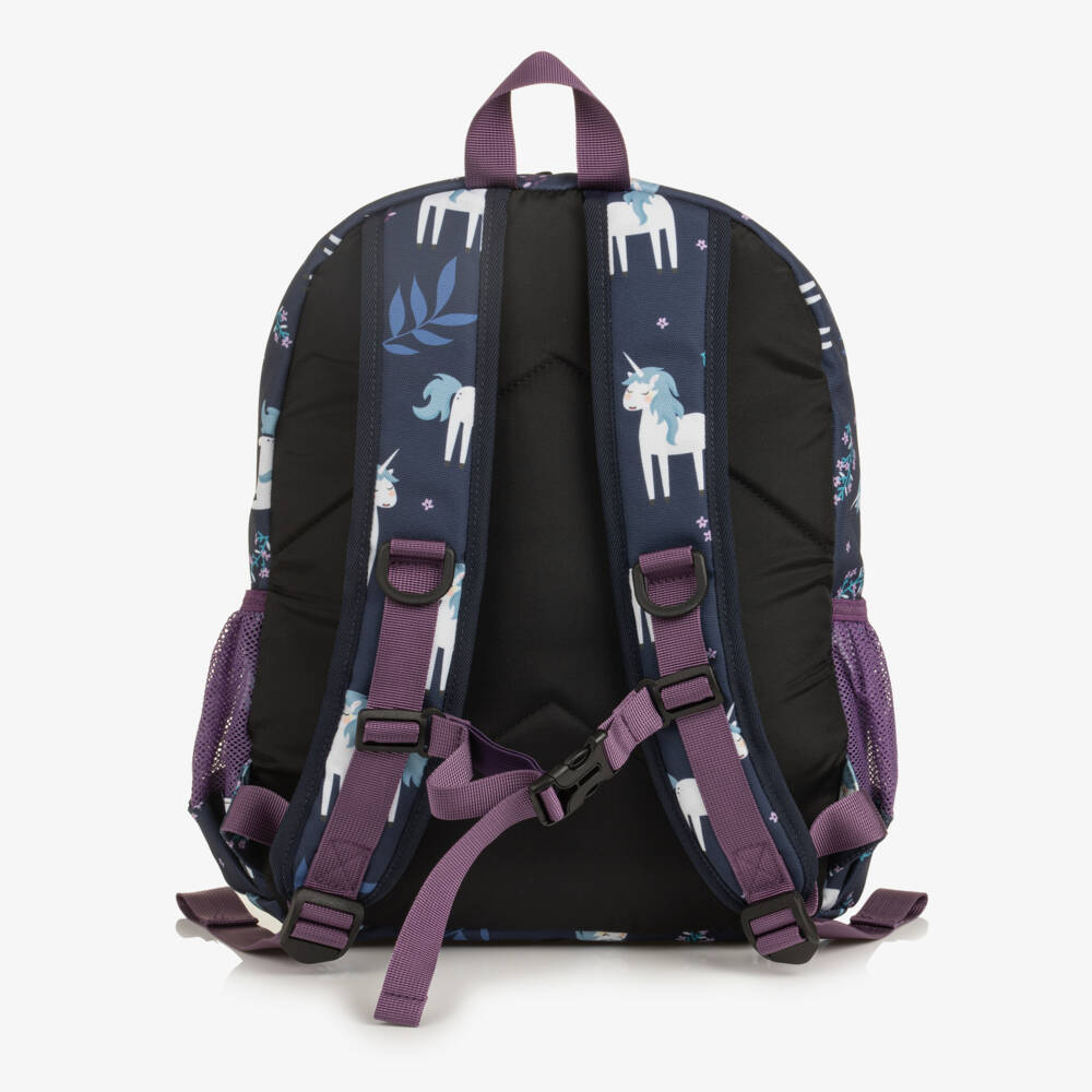 Deux par Deux-Girls Navy Blue Unicorn Print Small Backpack (38cm) | Childrensalon