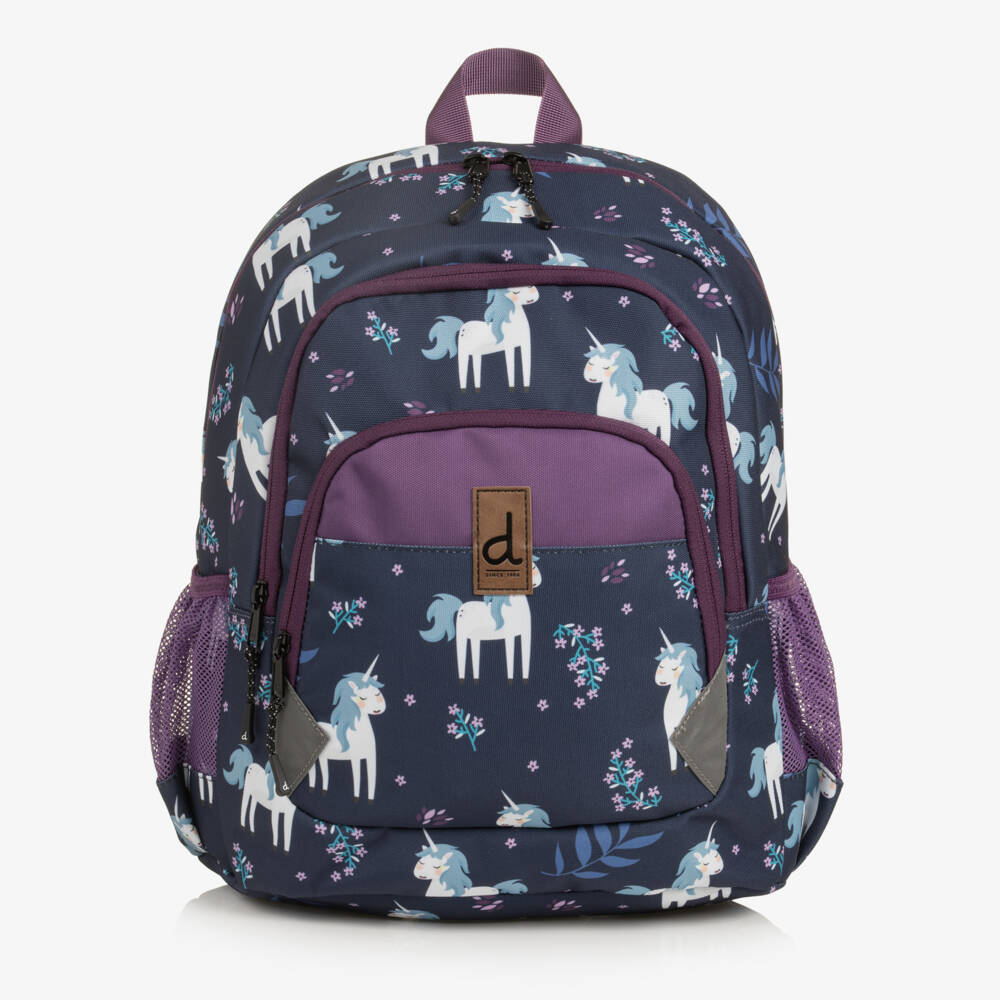 Deux par Deux-Girls Navy Blue Unicorn Print Small Backpack (38cm) | Childrensalon