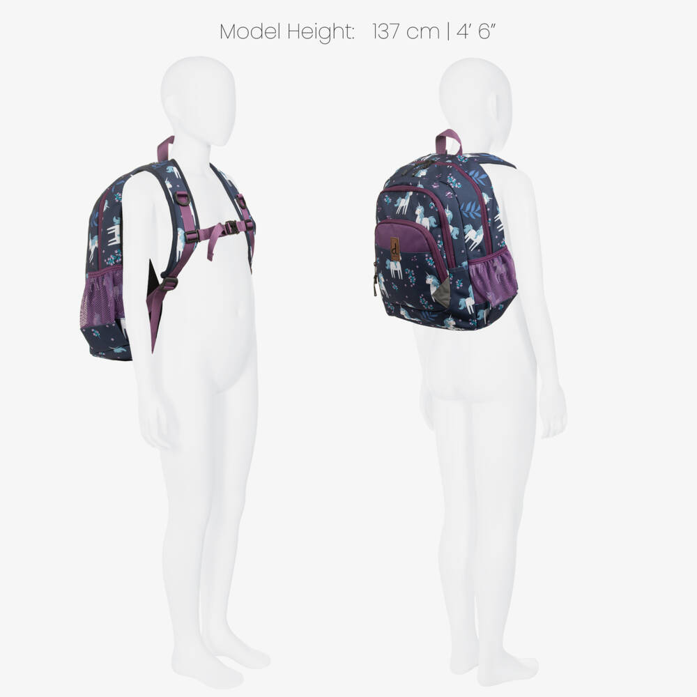 Deux par Deux-Girls Navy Blue Unicorn Print Small Backpack (38cm) | Childrensalon