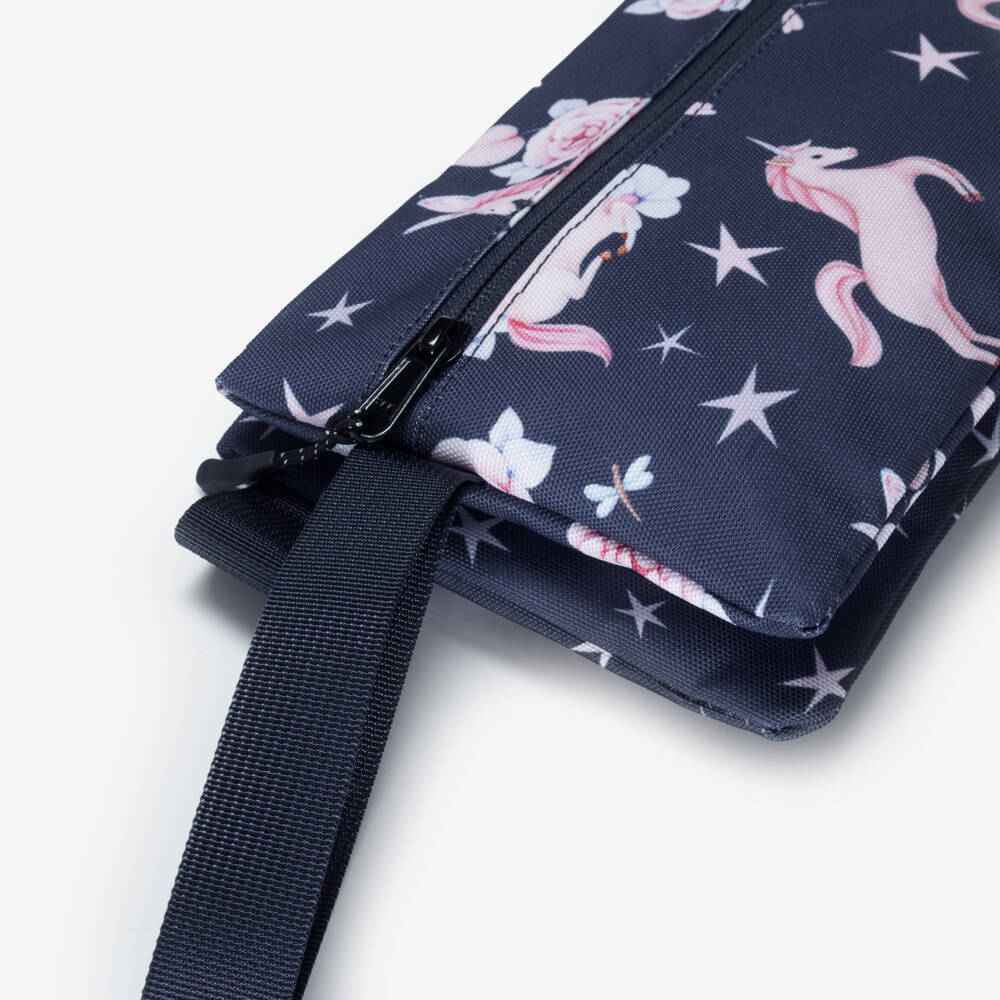 Deux par Deux-Girls Navy Blue Unicorn & Star Print Pencil Case (23cm) | Childrensalon