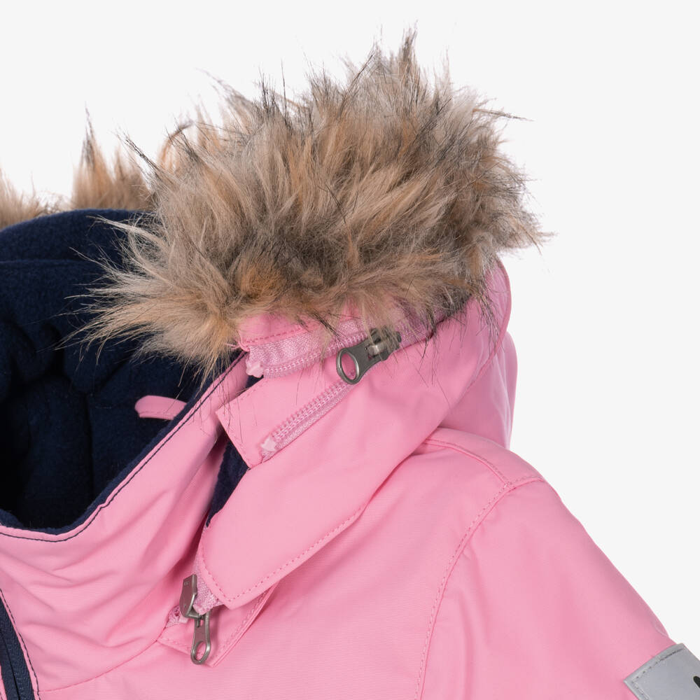 Deux par Deux-Girls Navy & Pink Flower Print Snowsuit with Detachable Hood | Childrensalon