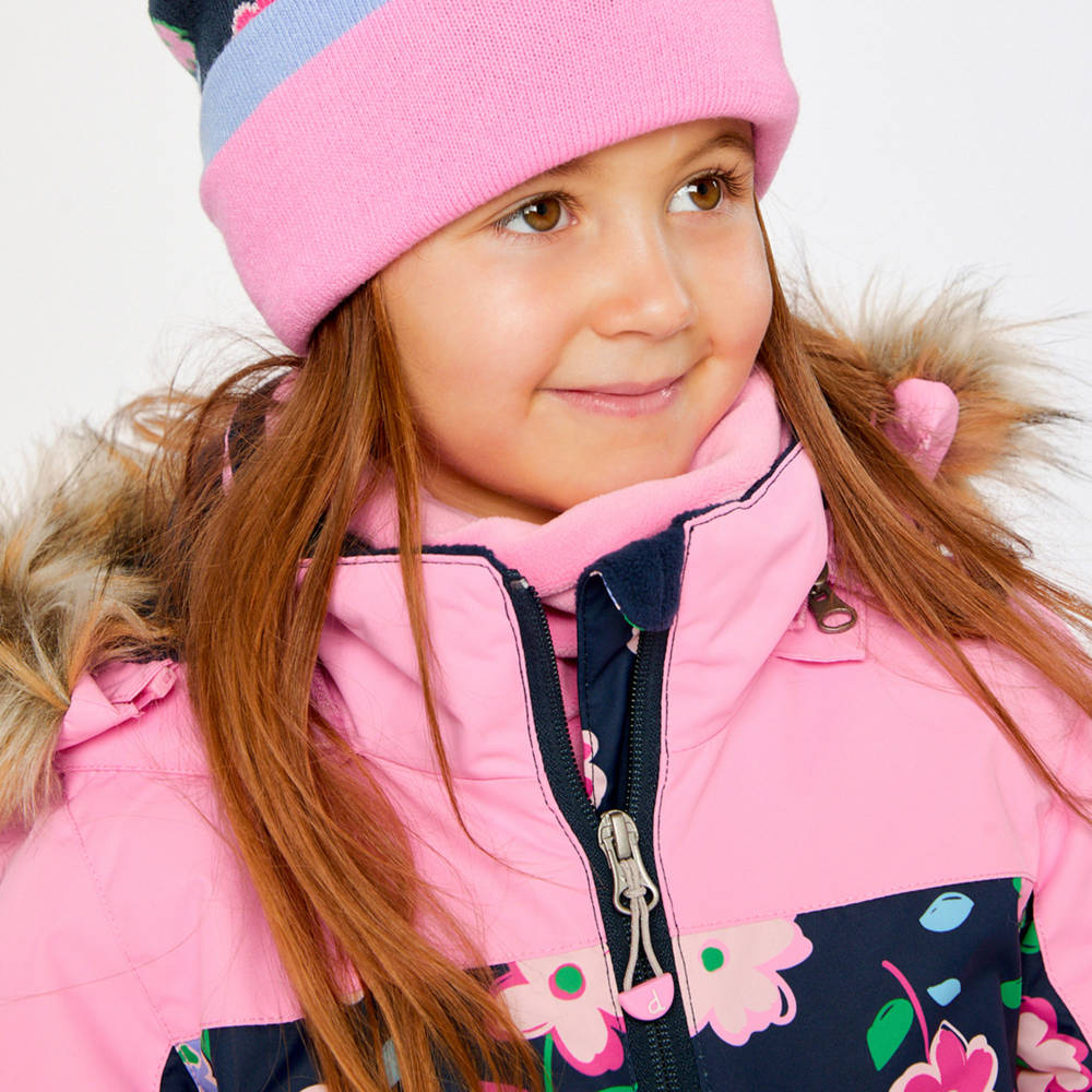 Deux par Deux-Girls Navy & Pink Flower Print Snowsuit with Detachable Hood | Childrensalon