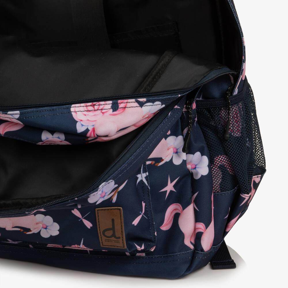 Deux par Deux-Girls Navy & Pink Unicorn Print Backpack (46cm) | Childrensalon