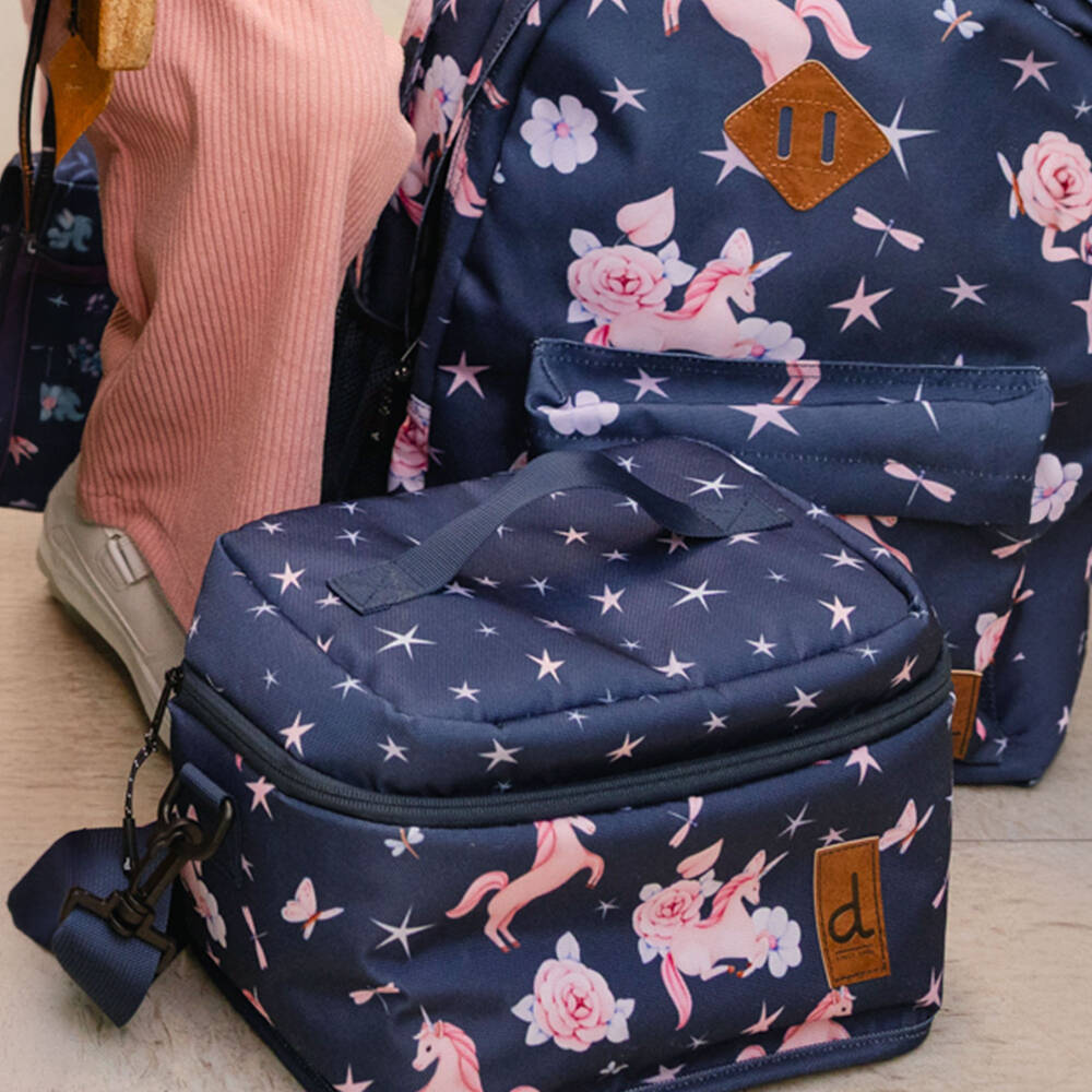 Deux par Deux-Girls Navy & Pink Unicorn Print Backpack (46cm) | Childrensalon