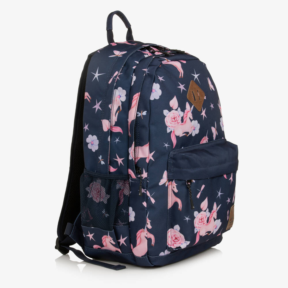 Deux par Deux-Girls Navy & Pink Unicorn Print Backpack (46cm) | Childrensalon