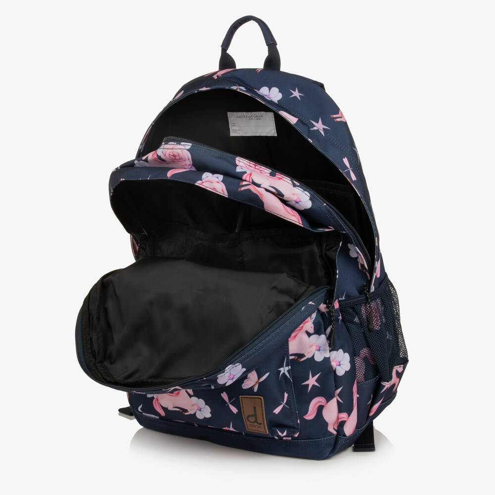 Deux par Deux-Girls Navy & Pink Unicorn Print Backpack (46cm) | Childrensalon