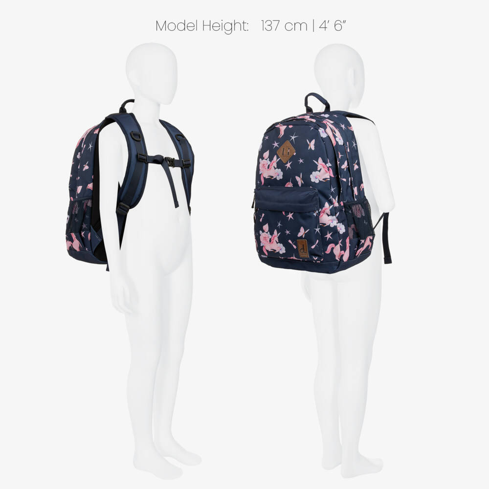 Deux par Deux-Girls Navy & Pink Unicorn Print Backpack (46cm) | Childrensalon