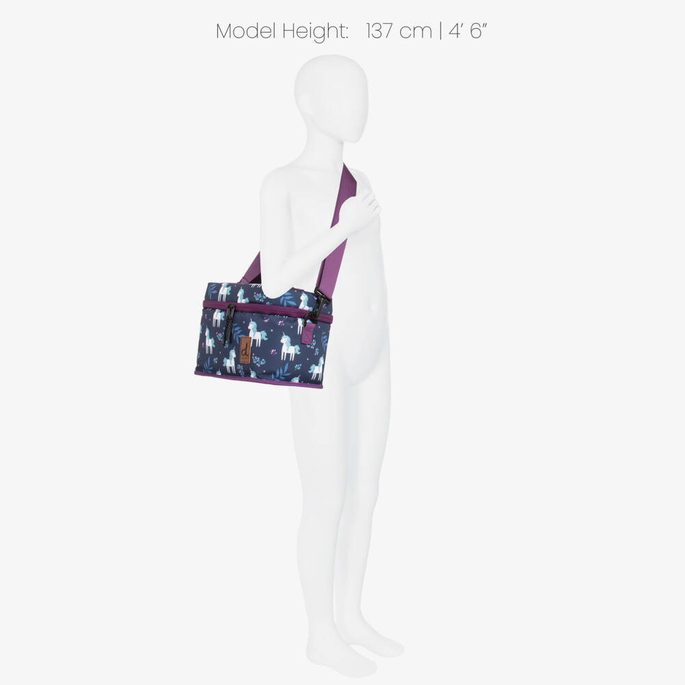 Deux par Deux-Girls Navy Unicorn & Floral Print Lunch Bag (25cm) | Childrensalon
