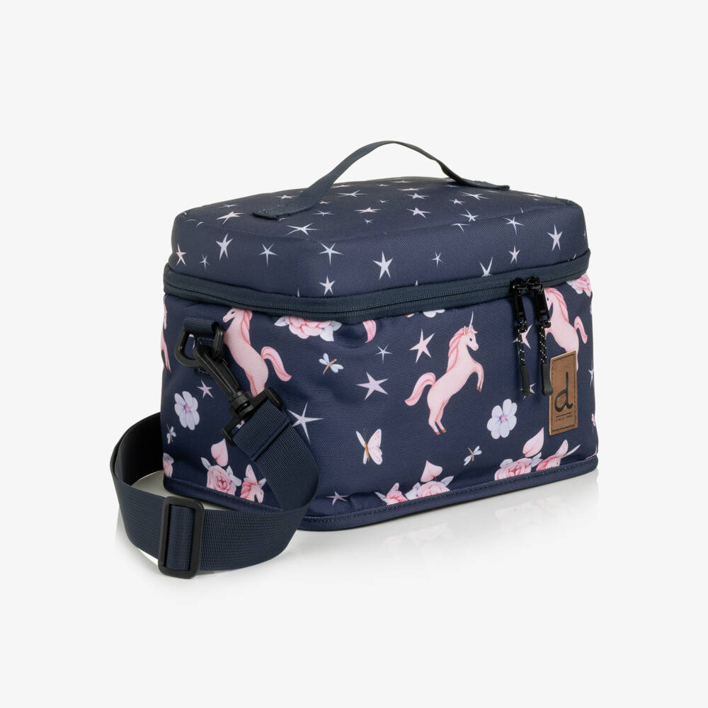 Deux par Deux-Girls Navy Unicorn & Star Print Lunch Bag (25cm) | Childrensalon