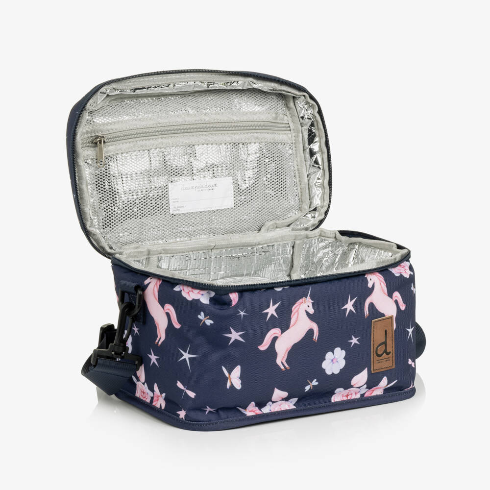 Deux par Deux-Girls Navy Unicorn & Star Print Lunch Bag (25cm) | Childrensalon
