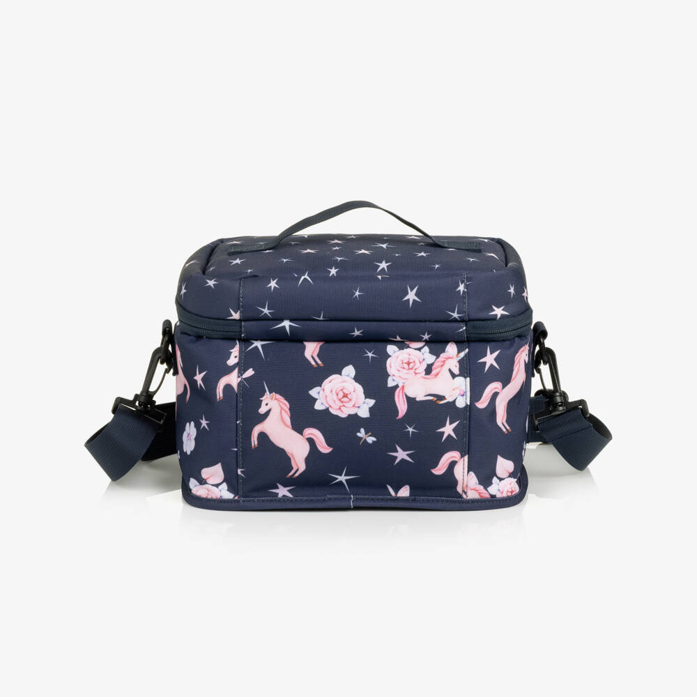 Deux par Deux-Girls Navy Unicorn & Star Print Lunch Bag (25cm) | Childrensalon