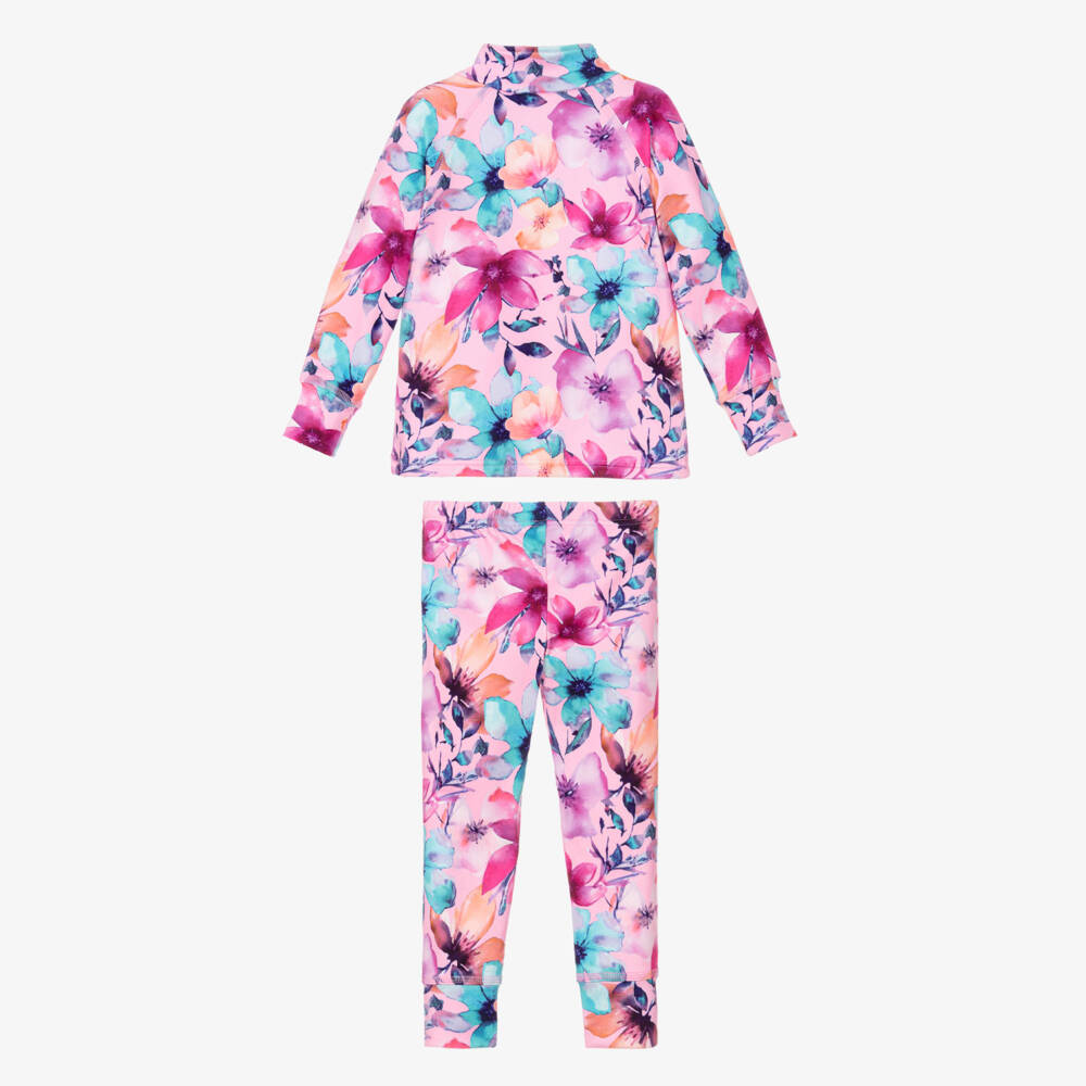 Deux par Deux-Girls Pink Floral Print Thermal Base Layer Set | Childrensalon
