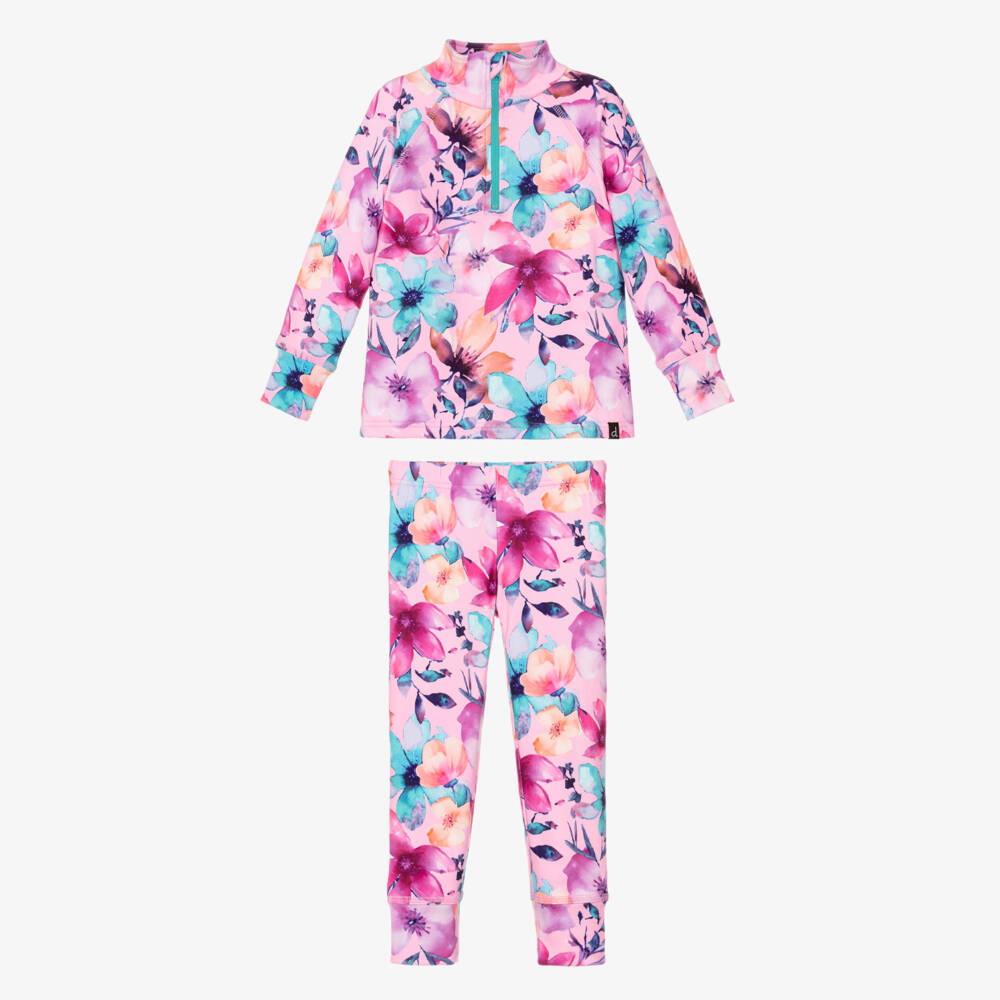 Deux par Deux-Girls Pink Floral Print Thermal Base Layer Set | Childrensalon