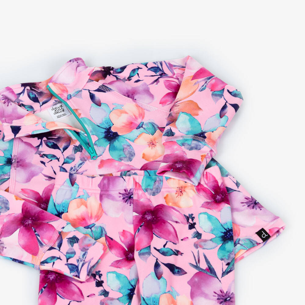 Deux par Deux-Girls Pink Floral Print Thermal Base Layer Set | Childrensalon