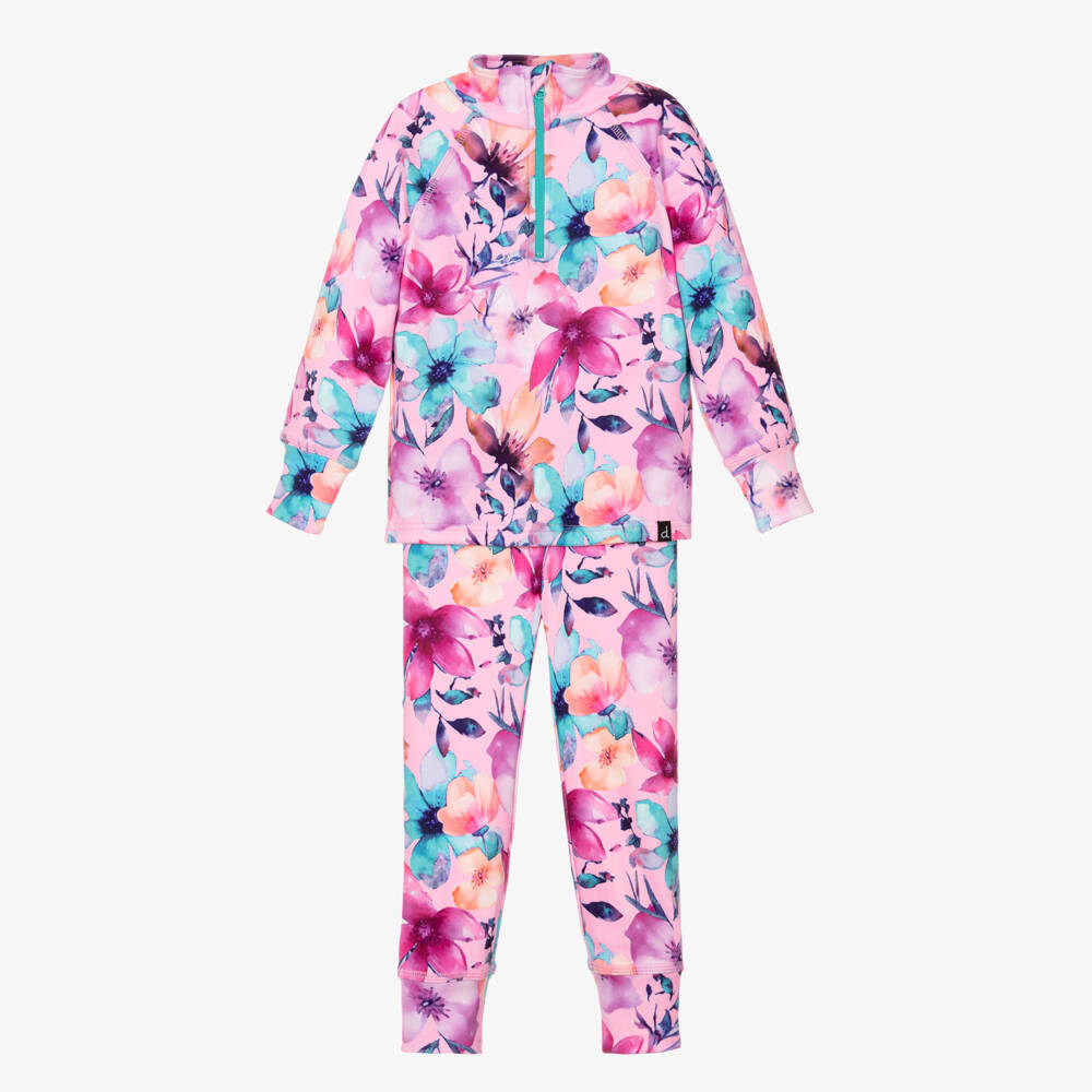Deux par Deux-Girls Pink Floral Print Thermal Base Layer Set | Childrensalon