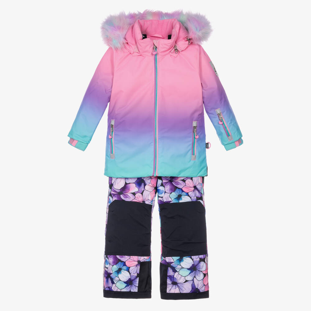 Deux par Deux-Girls Pink & Lilac Floral Print Technical Snowsuit  | Childrensalon