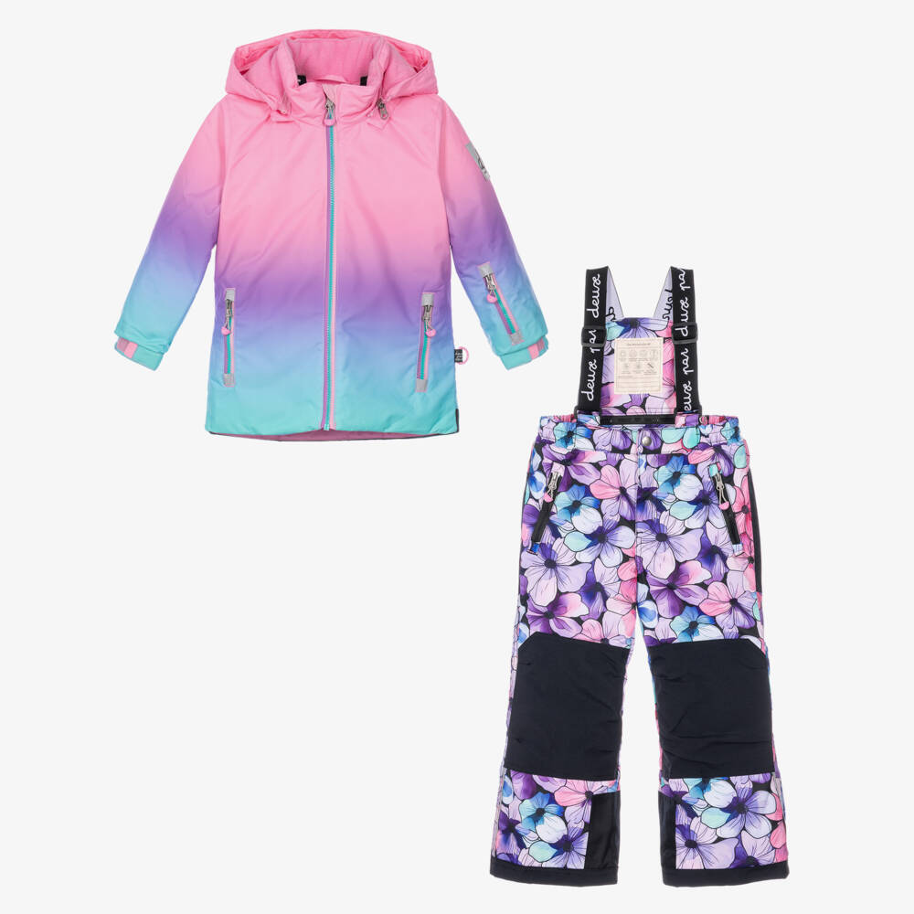 Deux par Deux-Girls Pink & Lilac Floral Print Technical Snowsuit | Childrensalon