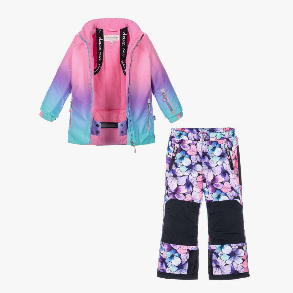 Deux par Deux-Girls Pink & Lilac Floral Print Technical Snowsuit | Childrensalon