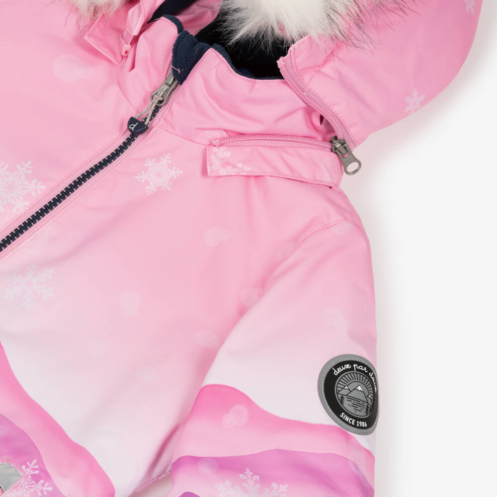 Deux par Deux-Girls Pink Mountain Scene & Navy Blue Snowsuit | Childrensalon
