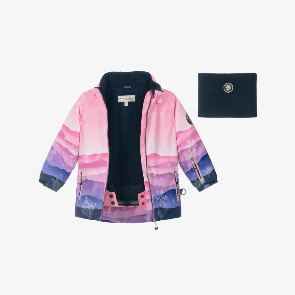 Deux par Deux-Girls Pink Mountain Scene & Navy Blue Snowsuit | Childrensalon