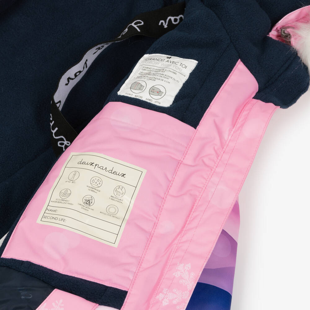Deux par Deux-Girls Pink Mountain Scene & Navy Blue Snowsuit | Childrensalon