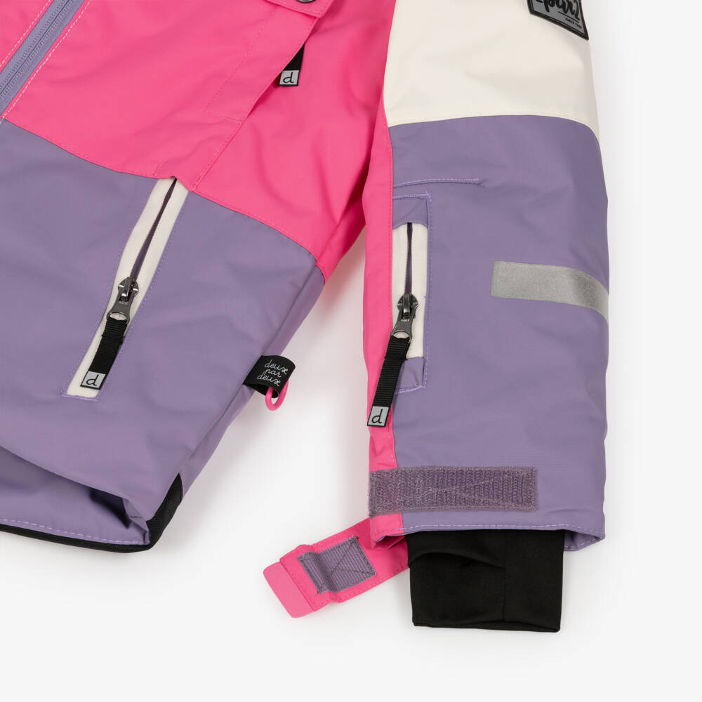 Deux par Deux-Girls Pink & Purple Colour Block & Floral Snowsuit | Childrensalon
