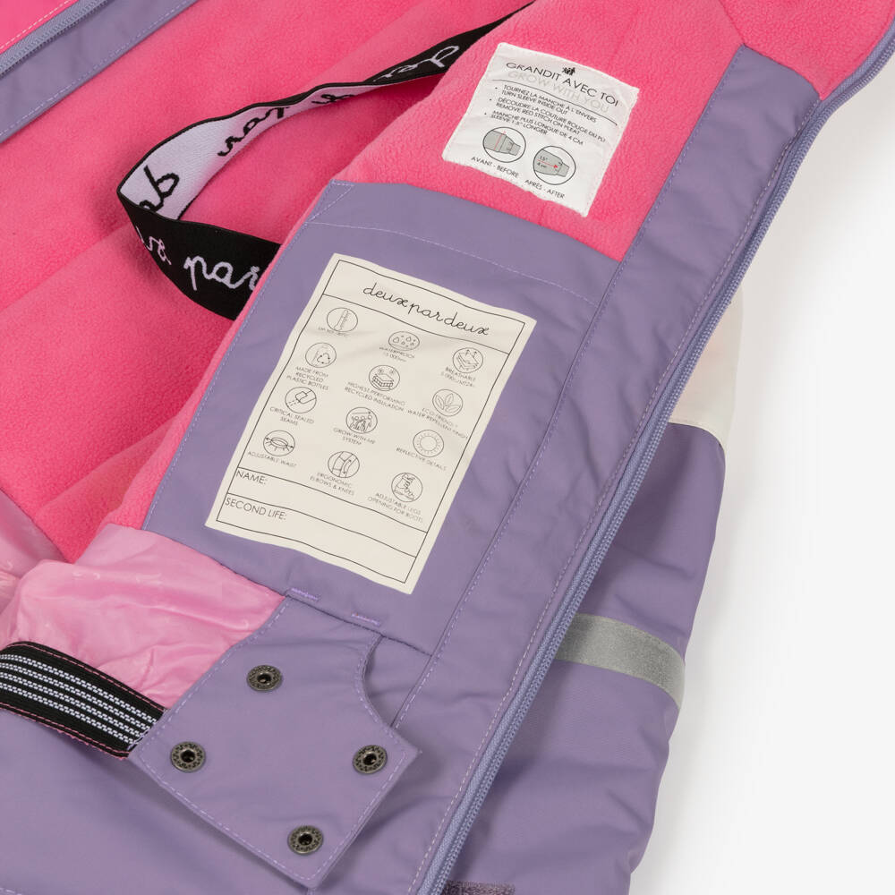Deux par Deux-Girls Pink & Purple Colour Block & Floral Snowsuit | Childrensalon