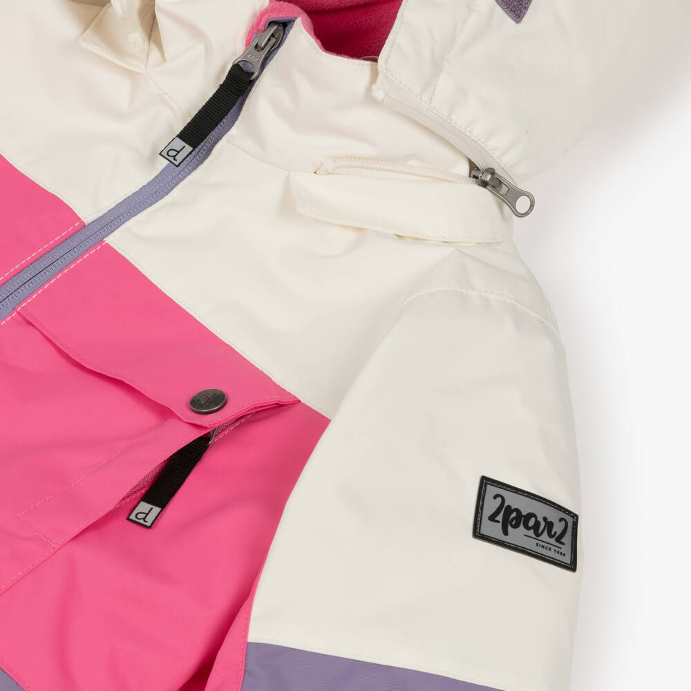 Deux par Deux-Girls Pink & Purple Colour Block & Floral Snowsuit | Childrensalon