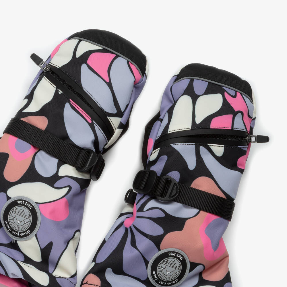 Deux par Deux-Girls Pink & Purple Floral Print Technical Ski Mittens | Childrensalon