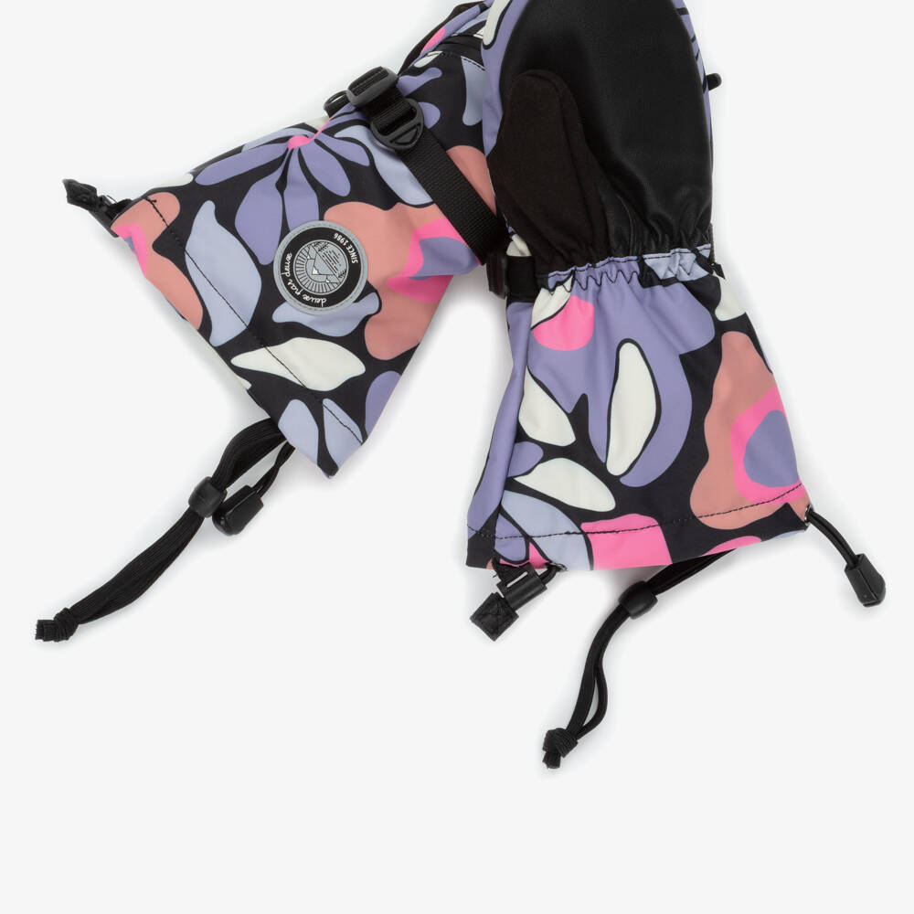 Deux par Deux-Girls Pink & Purple Floral Print Technical Ski Mittens | Childrensalon