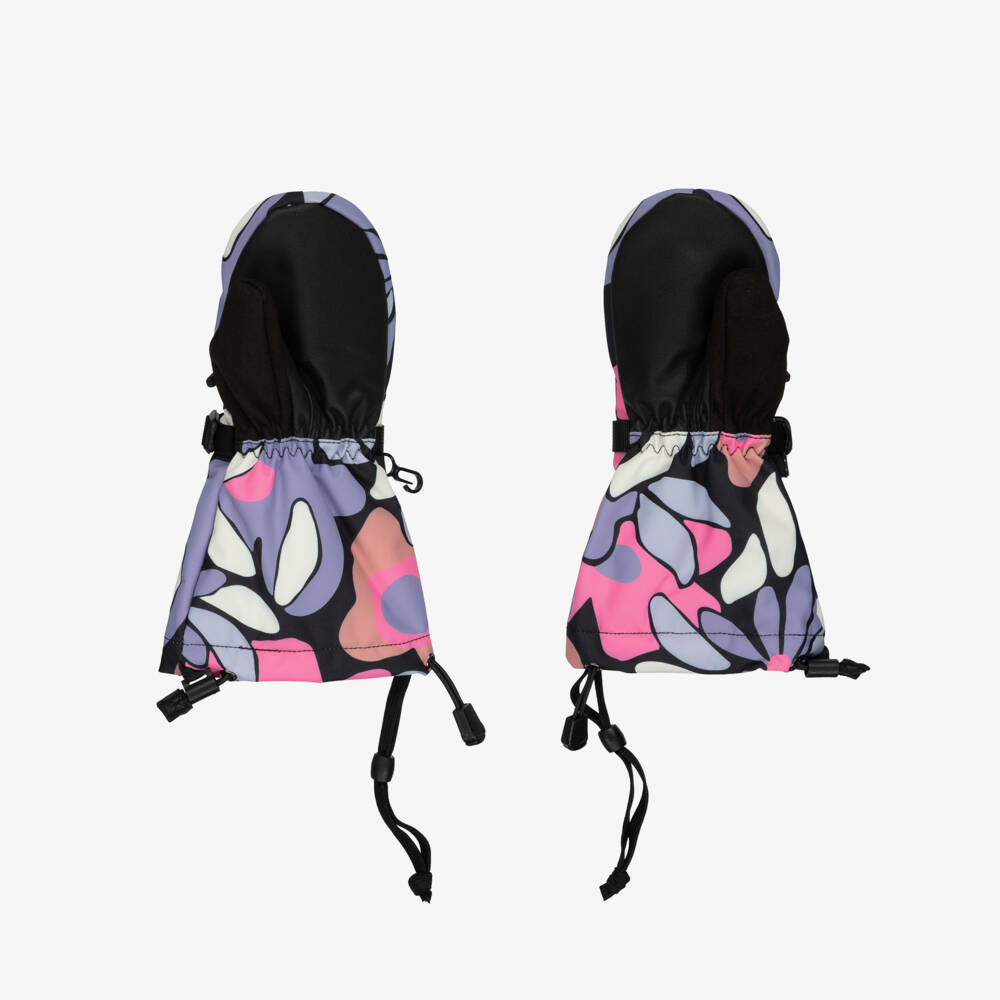 Deux par Deux-Girls Pink & Purple Floral Print Technical Ski Mittens | Childrensalon