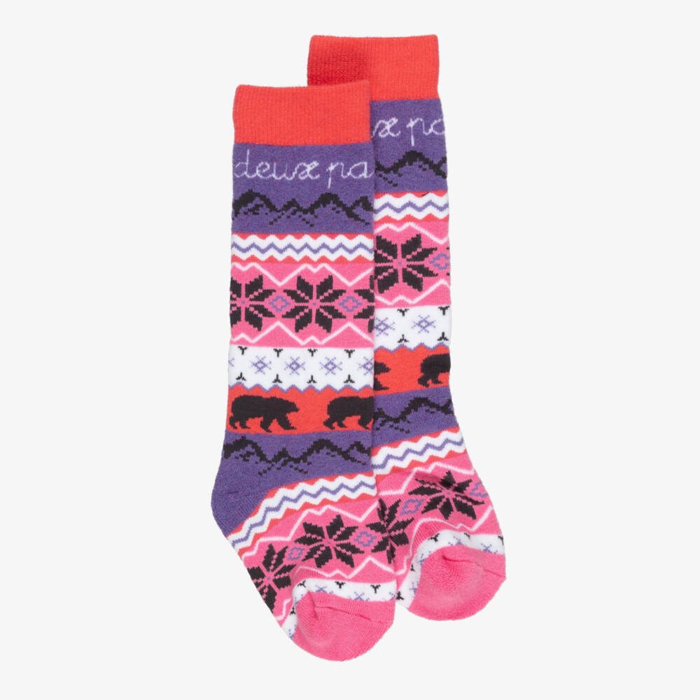 Deux par Deux-Girls Pink & Purple Thermal Ski Socks | Childrensalon
