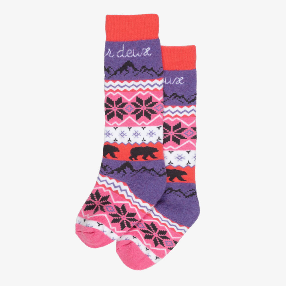 Deux par Deux-Girls Pink & Purple Thermal Ski Socks | Childrensalon