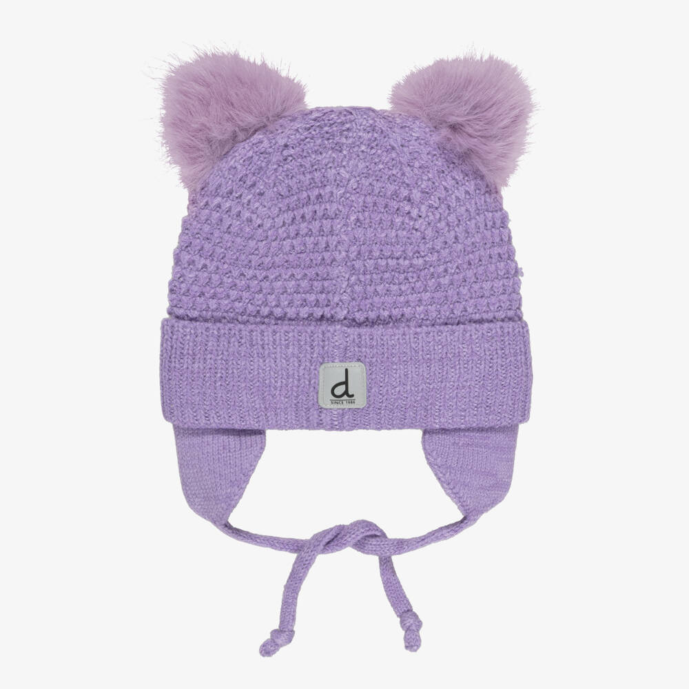 Deux par Deux-Girls Purple Knitted Hat with Cat Ears | Childrensalon