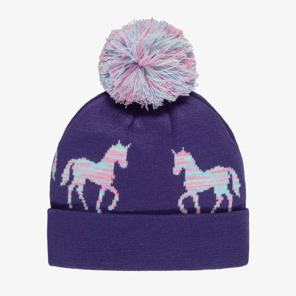 Deux par Deux-Girls Purple & Pink Unicorn Knit Pom-Pom Hat | Childrensalon