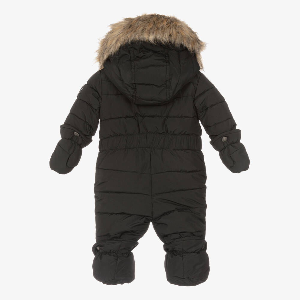 Deux par Deux-Grey Hooded Baby Snowsuit  | Childrensalon