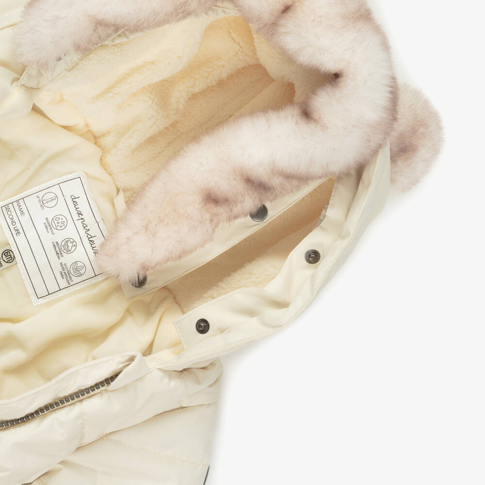 Deux par Deux-Ivory Hooded Snowsuit with Faux Fur Trim | Childrensalon