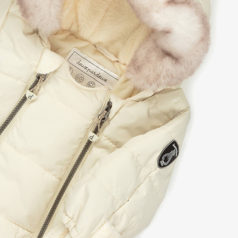 Deux par Deux-Ivory Hooded Snowsuit with Faux Fur Trim | Childrensalon