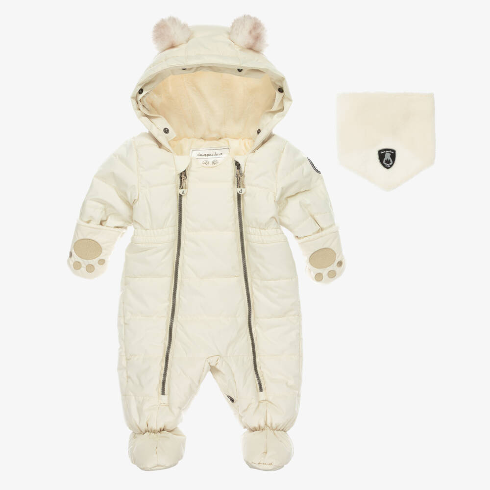 Deux par Deux-Ivory Hooded Snowsuit with Faux Fur Trim | Childrensalon