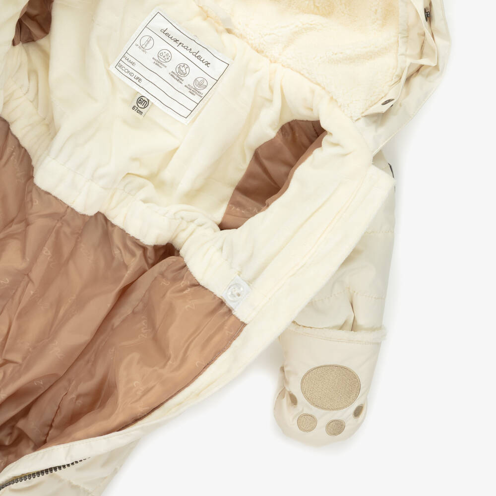 Deux par Deux-Ivory Hooded Snowsuit with Faux Fur Trim | Childrensalon