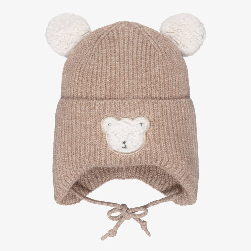 Deux par Deux-Knitted Brown Hat with Bear Ears | Childrensalon