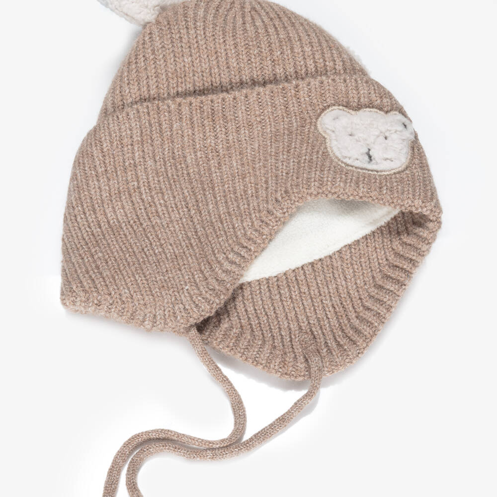 Deux par Deux-Knitted Brown Hat with Bear Ears | Childrensalon
