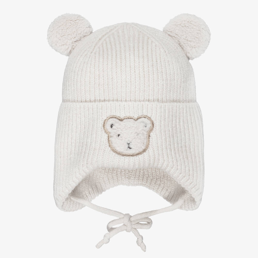 Deux par Deux-Knitted Ivory Hat with Bear Ears | Childrensalon