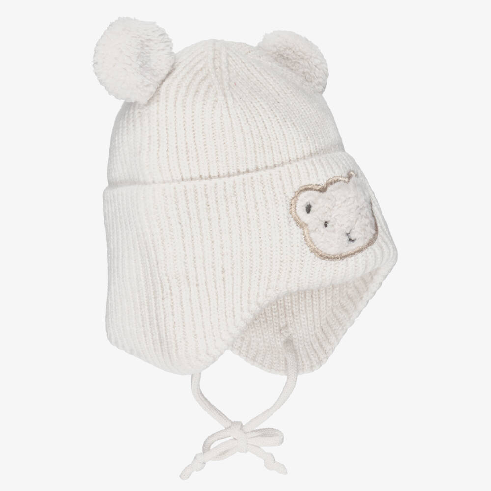 Deux par Deux-Knitted Ivory Hat with Bear Ears | Childrensalon
