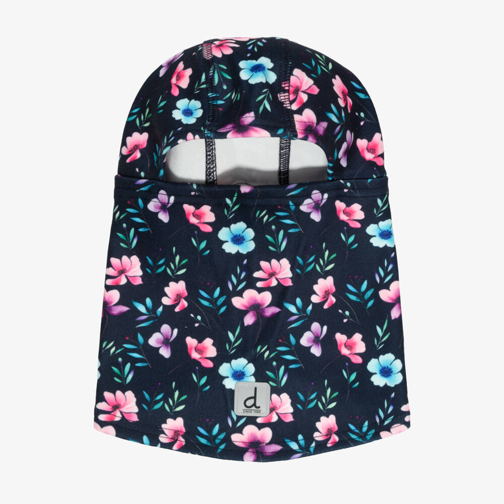 Deux par Deux-Navy Blue Brushed Jersey Balaclava with Floral Print | Childrensalon