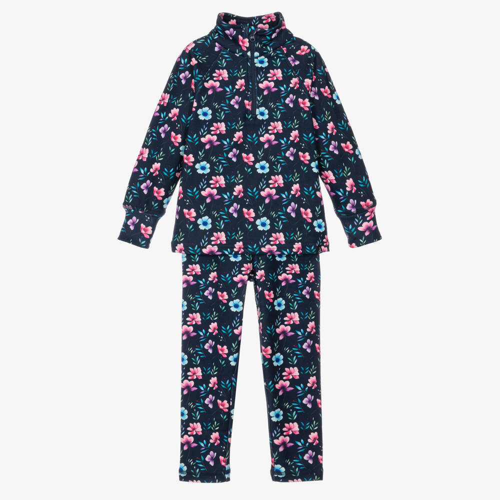 Deux par Deux-Navy Blue Floral Print Thermal Base Layer Set | Childrensalon