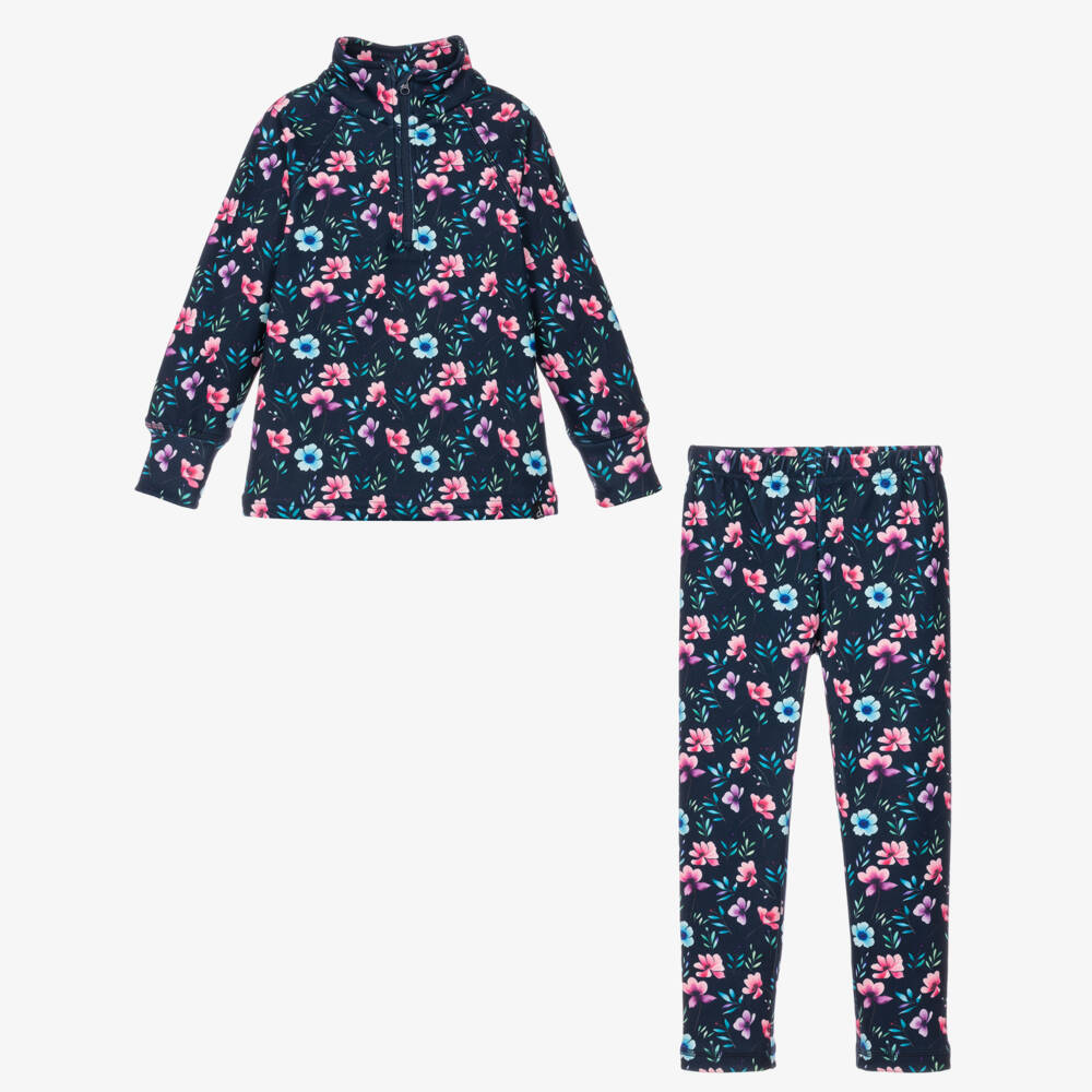 Deux par Deux-Navy Blue Floral Print Thermal Base Layer Set | Childrensalon