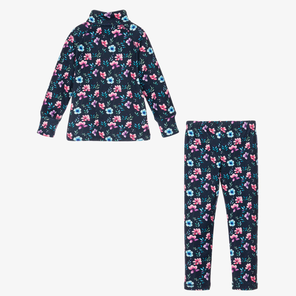 Deux par Deux-Navy Blue Floral Print Thermal Base Layer Set | Childrensalon
